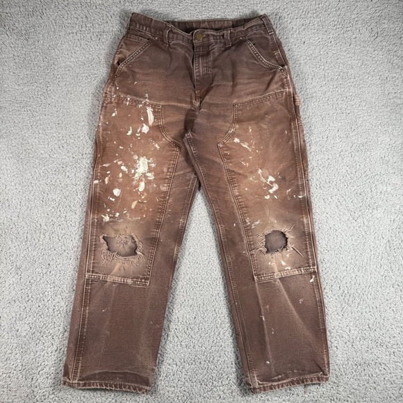 Carhartt Double Knee Jeans 32x29 Faded Thrashed Distressed Paint Splatter